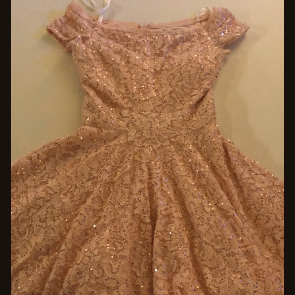 Pink off the shoulder dress.